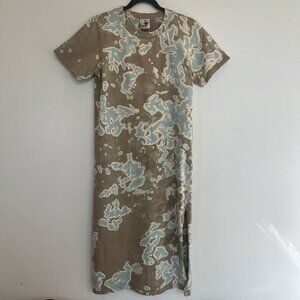 Shelbe Shop Camo Midi TShirt Dress Side Slits Green Blue 100% Cotton M